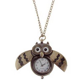 [worldbuyer] M&M M.M.Unisex Owl Style Vintage Alloy Quartz Analog Pocket Watch with Chain/1401406