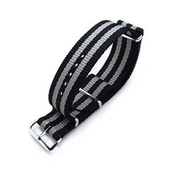 [worldbuyer] MiLTAT 20mm NATO Watch Band, Thick G10 Nylon, Black & Grey Stripes, Polished/1362112