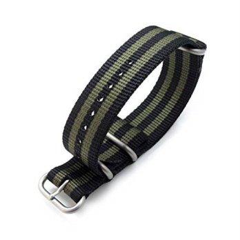 [worldbuyer] MiLTAT 20mm NATO Watch Band, Thick Zulu Nylon, Black & Military Stripes, Brus/1355852