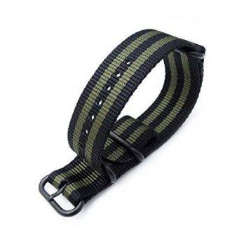 [worldbuyer] MiLTAT 21mm NATO Watch Band, Thick Zulu Nylon, Black & Military Stripes, PVD/1363414