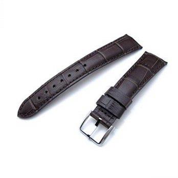 [worldbuyer] MiLTAT 22mm Croco Grain Brown Semi-Curved Leather Watch strap, Brown Stitchin/1401674