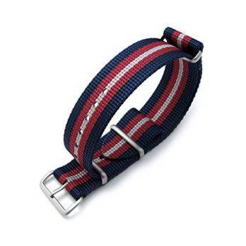 [worldbuyer] MiLTAT 22mm G10 NATO Bullet Tail Watch Band, Thick, Brushed, Blue, Red & Grey/1354289