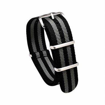 [worldbuyer] Nato Skull NatoSkull 20mm James Bond 5-Stripe Black & Grey NATO Strap with Br/1343410