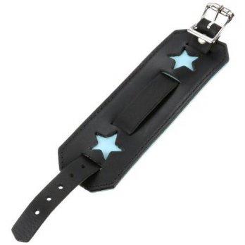 [worldbuyer] Nemesis LSTR 44-mm Leather Cuff Band Blue Star Black 18-22mm Lug Watch Strap/1363159