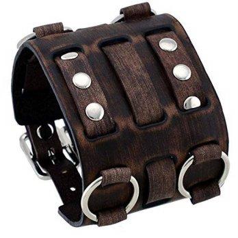 [worldbuyer] Nemesis WB-BV Wide Tarnished Brown Leather Tri Clasp Cuff Wrist Watch Band/1353017