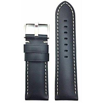 [worldbuyer] NewLife 26mm, Black Smooth Leather, Panerai Style, White Stitches Watch Band/1355461