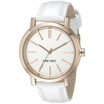 [worldbuyer] Nine West Womens NW/1706WTRG Rose Gold-Tone Watch With White PU Band/1378035