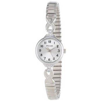 [worldbuyer] Pulsar Womens PPH549 Expansion Crystal Accented Silver-Tone Stainless Steel W/1376141