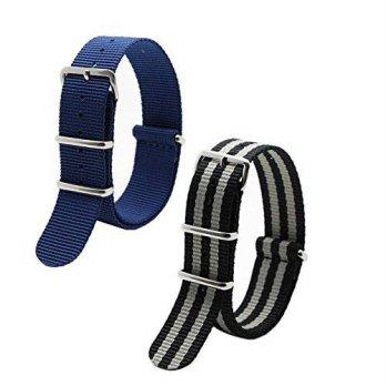 [worldbuyer] Ritche 2PC 20mm Nato Ss Nylon Striped Black / Grey,Navy Blue Interchangeable /1376130