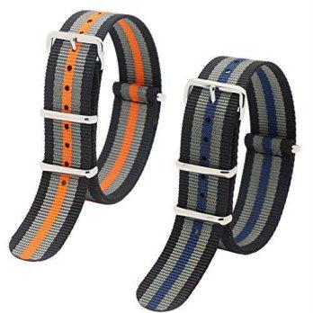 [worldbuyer] Ritche 2pc 20mm Nato Nylon Striped Black/grey/orange,black/grey/blue Replacem/1375890