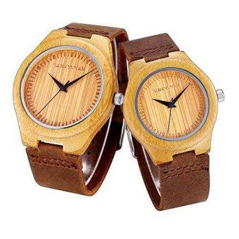 [worldbuyer] SILILUN Lovers Eco Natural Handmade Bamboo Wooden Women Men Genuine Leather S/1383906