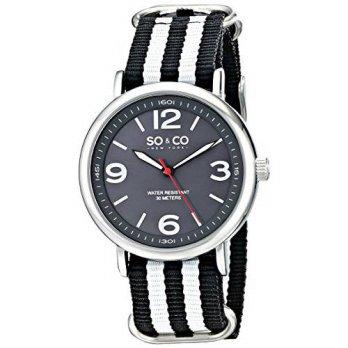 [worldbuyer] SO&CO New York Mens 5002.2 SoHo Quartz Grey Luminous Dial Black and White Str/1381953