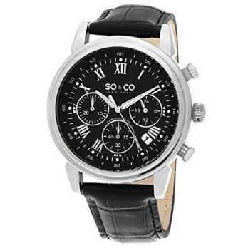 [worldbuyer] SO&CO New York Mens 5059.1 Monticello Quartz Chronograph Date Black Leather S/1378046