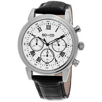 [worldbuyer] SO&CO New York Mens 5059.2 Monticello Quartz Chronograph Date Black Leather S/1374752