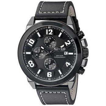 [worldbuyer] SO&CO New York Mens 5212.4 Monticello Quartz Black Case Chronograph Date Grey/1374404