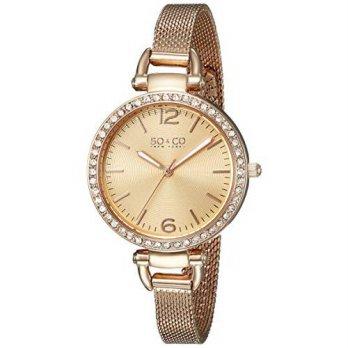 [worldbuyer] SO&CO New York Womens 5061M.2 SoHo Quartz Crystal Accent 16K Rose Tone Stainl/1376016