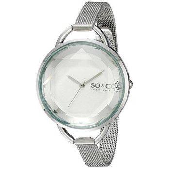 [worldbuyer] SO&CO New York Womens 5104.1 SoHo Quartz Faceted Glass and Stainless Steel Me/1377284