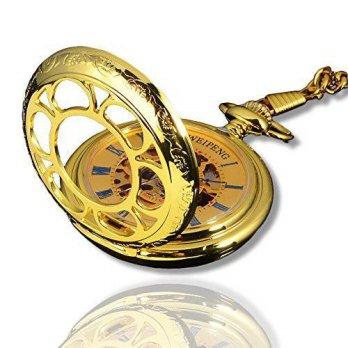 [worldbuyer] SOKI Gold Elegant Skeleton For Mens Mechanical Pocket Watch/1346457