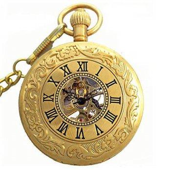 [worldbuyer] SOKI Luminous Face Mens Gold Plated Mechanical Hand Winding Pocket Watch/1347502