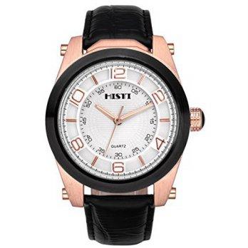 [worldbuyer] SOMEN TUNGSTEN Mens Big Oversized Face White Dial Rose Gold Black Bezel Leath/1382169