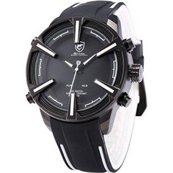 [worldbuyer] Shark - SH387 Mens Quartz Watch, Simple, Black Dial, Day and Date, Alarm, Sil/1383772