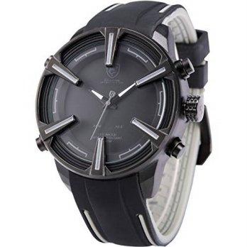 [worldbuyer] Shark - SH388 Mens Quartz Watch, Simple, Black Dial, Day and Date, Alarm, Sil/1378037