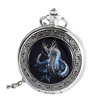 [worldbuyer] ShoppeWatch Blue Dragon Pocket Watch Steampunk Hand Wind Mechanical Skeleton /1341012