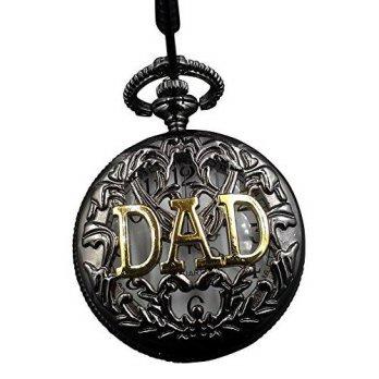 [worldbuyer] ShoppeWatch DAD Pocket Watch Quartz Black Filigree Case Half Hunter PW-177/1341055