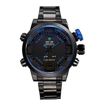 [worldbuyer] ShoppeWatch Mens Watch Army Military Sports Alarm Black Metal Band Dual Time /1376676