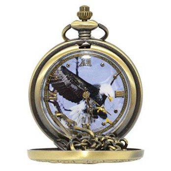 [worldbuyer] Sigma Impex Bald Eagle Pocket Watch - Bronze Look Casing Timepiece Roman Nume/1344319