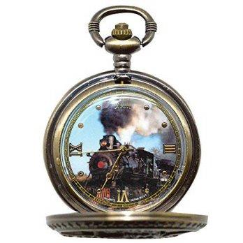 [worldbuyer] Sigma Impex Bronze Antiqued Locomotive Railroad Train Pocket Watch With Chain/1340926