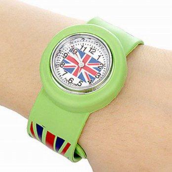 [worldbuyer] Soleasy Childrens UK Flag Pattern Bendable Plastic Band Slap Watch (green) WT/508596