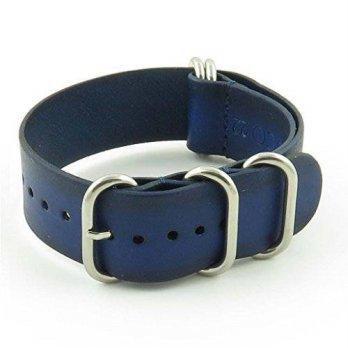 [worldbuyer] StrapsCo 18mm Blue Vintage Nato Zulu G10 Leather Watch Strap with Polished St/1355500