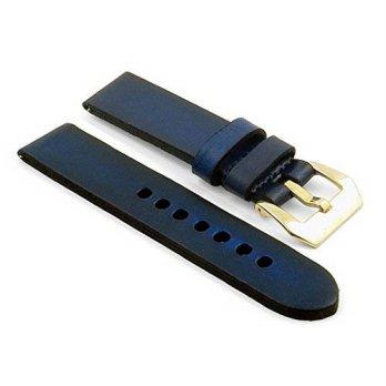 [worldbuyer] StrapsCo 18mm Vintage Blue 4mm Thick Leather Watch Strap w/ PVD Yellow Gold P/1355963