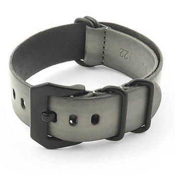 [worldbuyer] StrapsCo 18mm Vintage Grey Nato Zulu G10 Leather Watch Strap with Matte Black/1356609