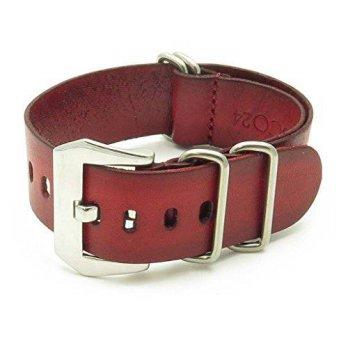 [worldbuyer] StrapsCo 20mm Red Vintage Nato Zulu G10 Leather Watch Strap with Stainless St/1355479