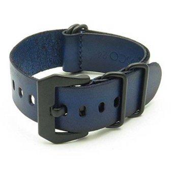 [worldbuyer] StrapsCo 22mm Blue Vintage Nato Zulu G10 Leather Watch Strap with Matte Black/1354066