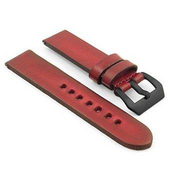 [worldbuyer] StrapsCo 24mm Vintage Red 4mm Thick Leather Watch Strap w/ PVD Matte Black Pr/1354072