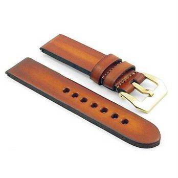 [worldbuyer] StrapsCo 24mm Vintage Tan 4mm Thick Leather Watch Strap w/ PVD Yellow Gold Pr/1355807