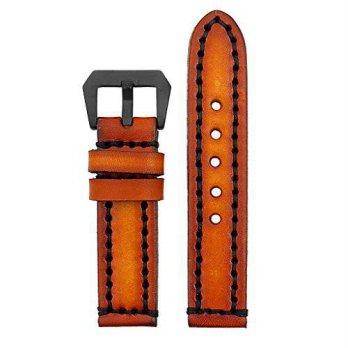 [worldbuyer] StrapsCo 24mm Vintage Thick Leather Watch Band in Tan with Heavy Duty Black S/1354989