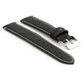 [worldbuyer] StrapsCo Black Pebbled Leather Watch Strap with White Contour Stitching size /1345396