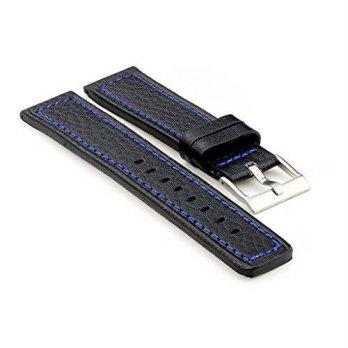 [worldbuyer] StrapsCo Thick Black w/ Blue Stitching Textured Bull Leather Watch Band size /1344798