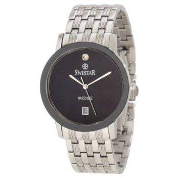 [worldbuyer] Swistar Mens 421-15M Bk Precision Quartz Dress Watch/1384108