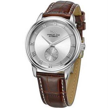 [worldbuyer] TSS Mens White Dial Silver Hand Brown Leather Band Automatic Movement Wrist W/1380313