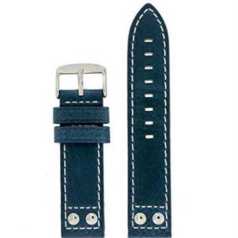 [worldbuyer] Tech Swiss LEA1920-20 Watch Band Leather Blue Pilot Style White Stitching/1362810