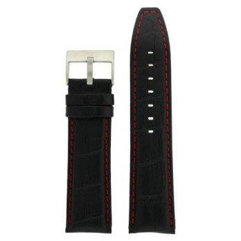 [worldbuyer] Tech Swiss Watch Band Genuine Calfskin Alligator Grain Black with Red Stitchi/1347882