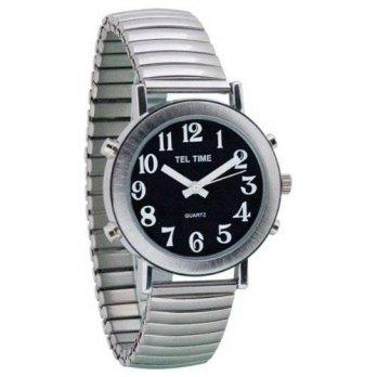 [worldbuyer] Tel-Time Mens Chrome Talking Watch - Black Face, Expansion Band/1376952