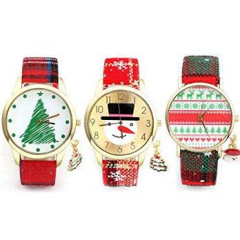 [worldbuyer] Top Plaza 3pcs Womens xmas Watch White Dial with Santa Christmas Tree Elk Sno/1378215