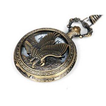 [worldbuyer] UZOU Mens Vintage Brass Hollow Eagle Half Hunter Quartz Movement Pocket Watch/1341670