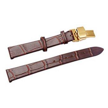 [worldbuyer] Uyoung 16mm Womens Brown Genuine Leather Crocodile Grain Golden Deployant Cla/1350995